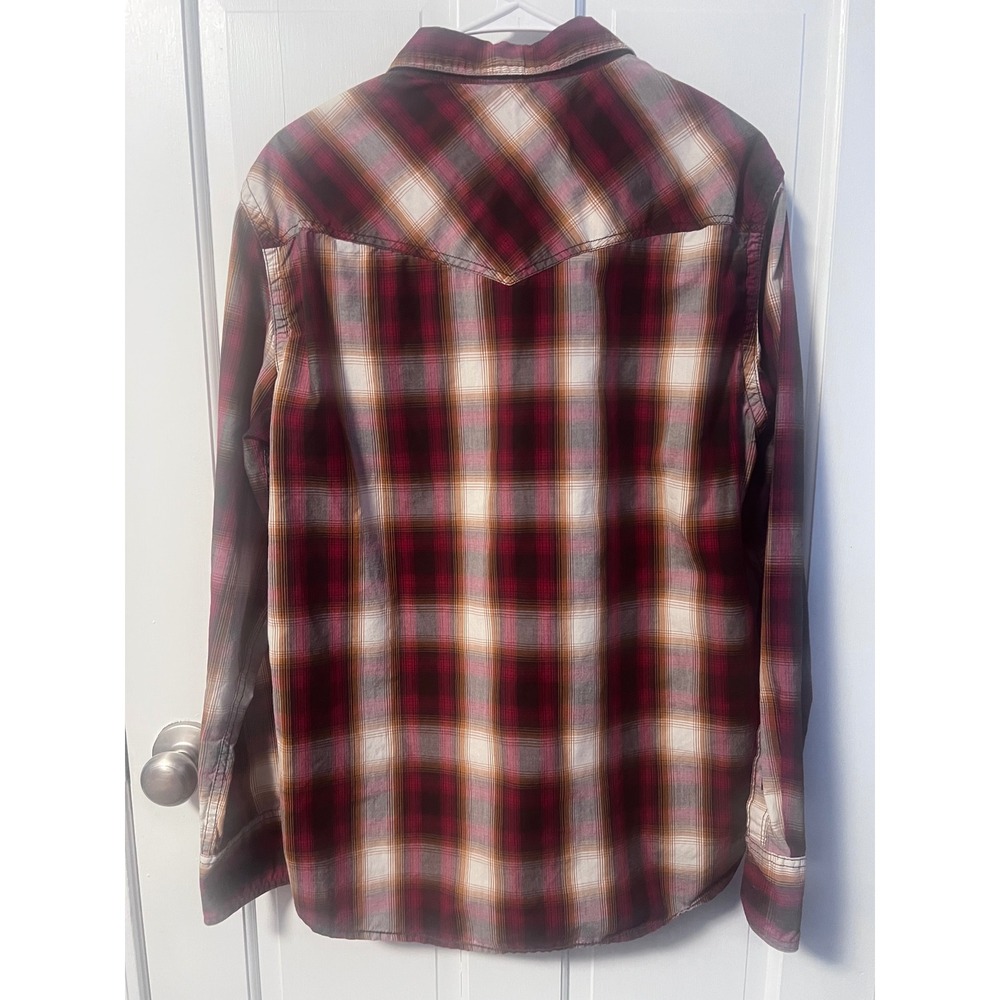 Urban Pipeline Plaid Western Shirt Mens Large Burgundy L/S - Picture 5 of 6